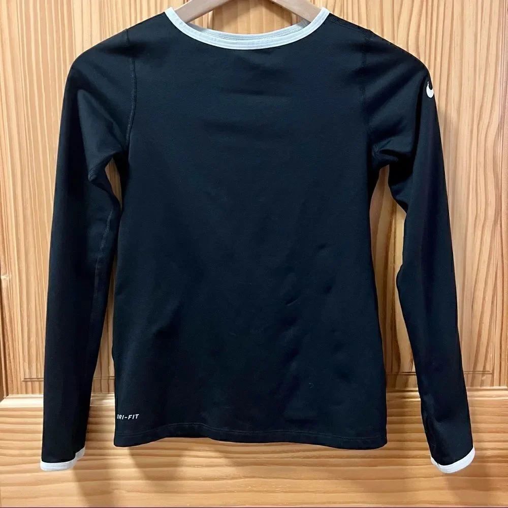 Nike Pro Dri Fit black with white piping long sleeve technical shirt top M